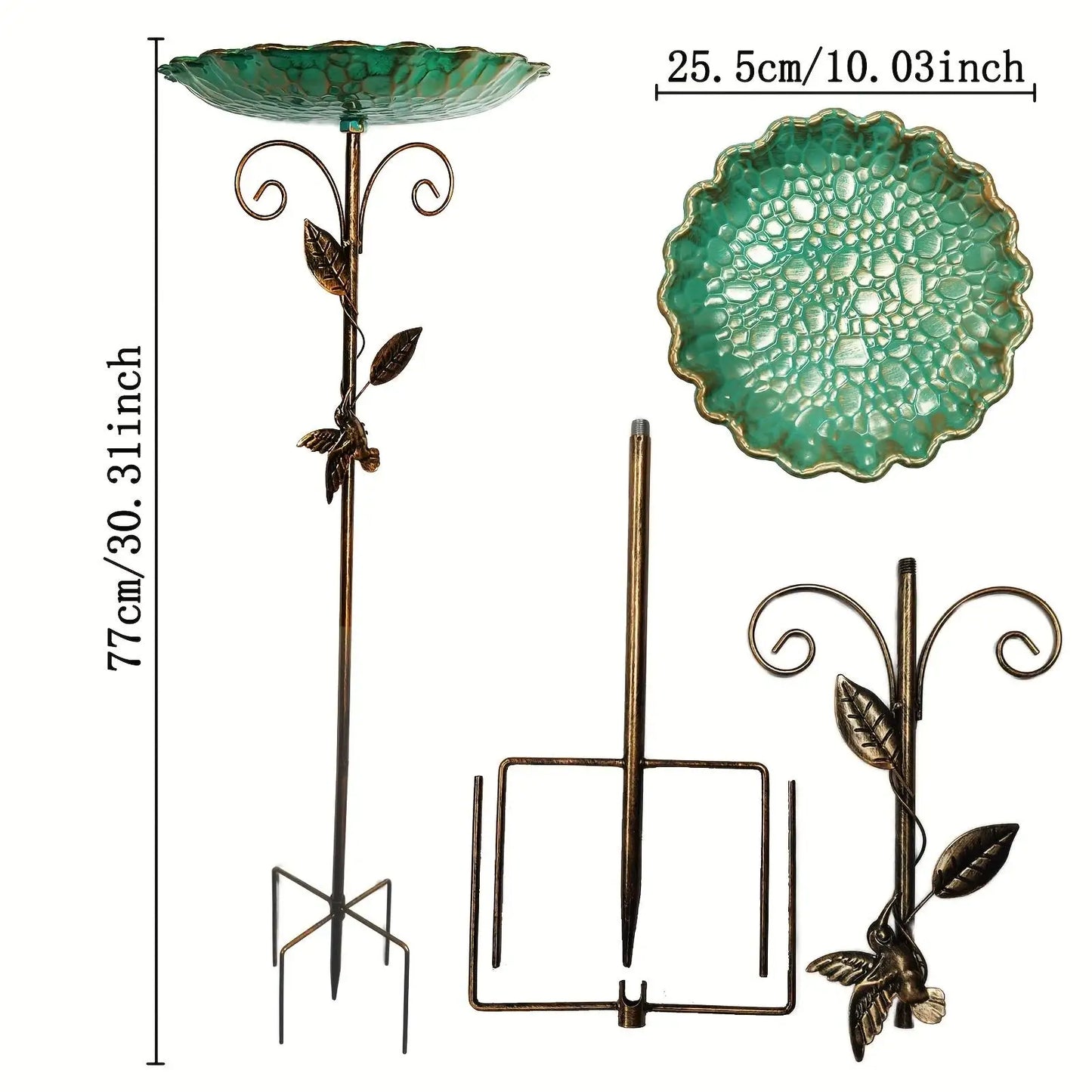 Bird Bath Feeder Bowl 5-Pronged Base Metal Bird Feeder Freestanding Birdbath for Yard Patio Outdoors Garden Iron Pedestal Stake