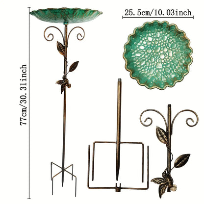 Bird Bath Feeder Bowl 5-Pronged Base Metal Bird Feeder Freestanding Birdbath for Yard Patio Outdoors Garden Iron Pedestal Stake