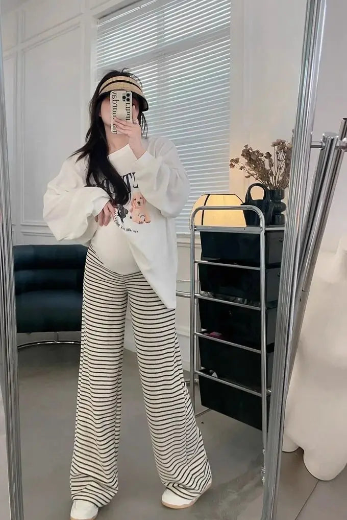 2025 Maternity Pants Home Clothes for Pregnant Women Leisure Belly Support Clothing Pregnancy Striped Trousers Woman Summer Kids