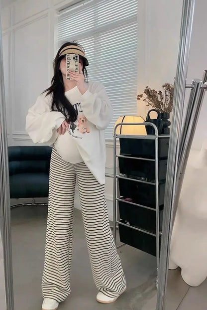 2025 Maternity Pants Home Clothes for Pregnant Women Leisure Belly Support Clothing Pregnancy Striped Trousers Woman Summer Kids