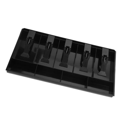 Five Grids Cash Drawer Register Insert Cash Coin Tray Cashier Tidy Storage Safe Box Black Plastic