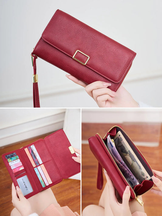 RFID Blocking Women's Wallet Large Capacity Credit Card Holder Clutch Bag Trifold Large Capacity Zipper Long Wallet Coin Purse
