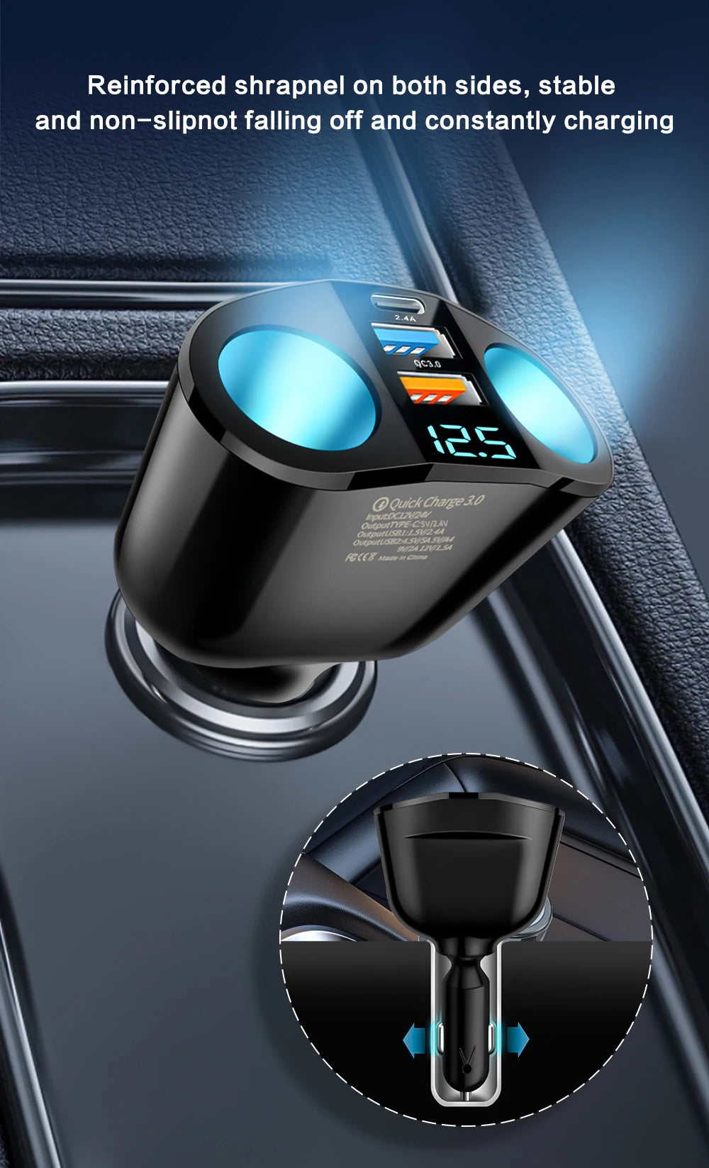 Multiple Devices Can Be Charged at the Same Time with Digital Display Car Charg Dual-port Car Charger Adapter