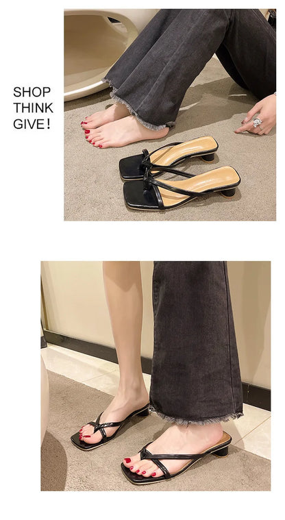 Flip-flops, Women Wear 2024 New Summer Half - Toe Sandals, Fashion Casual Mid-heel Chunky Sandals, Women's Shoes