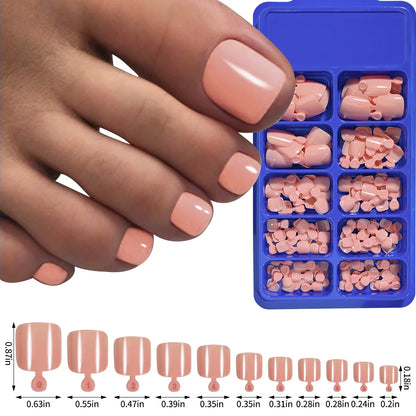 144pcs Short Square False Toe Nails Lake Blue/White/Red/Nude Press on Toenails Glossy Full Cover Toe Nails 100/120pcs Artificial