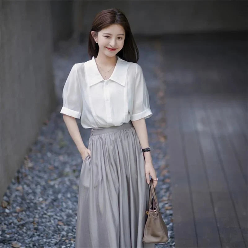 Skirts for Women Silk Clothing Office Satin Long Womens Skirt Maxi Grey with Pocket Formal Trend Korean Style Cheap Summer 2024