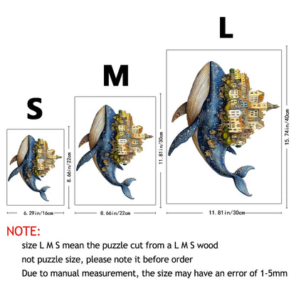Artisan Whale Castle Wooden Puzzle – Handcrafted Animal Village, Intermediate Challenge & Marine Wall Art – Portable Family Game