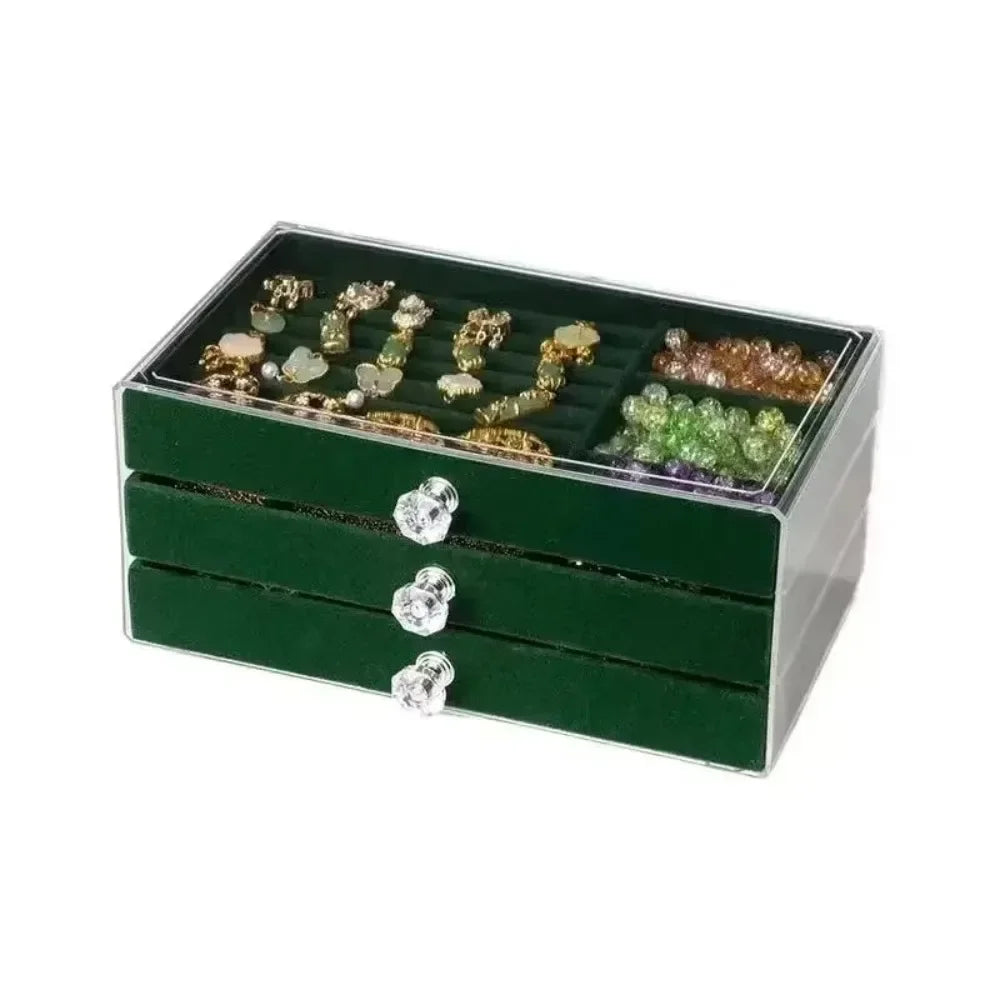 Organizer Box  Acrylic Velvet Jewelry Organizer with 3 Drawers Stackable Display Storage Earrings Necklace Bracelets Box Holder
