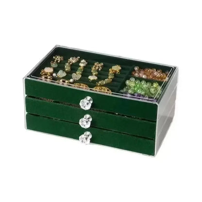 Organizer Box  Acrylic Velvet Jewelry Organizer with 3 Drawers Stackable Display Storage Earrings Necklace Bracelets Box Holder
