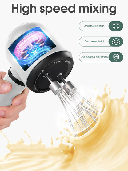 USB Rechargeable Electric Hand Blender Wireless Portable Hand Whisk Rechargeable 3-Speed And 2 Whisk For Baking Whisk Milk Cream