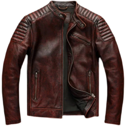 Copersian Men's Genuine Leather Jacket Natural Cowhide Hunting Jacket  Retro Motorcycle Jacket Spring Autumn Mens Clothes