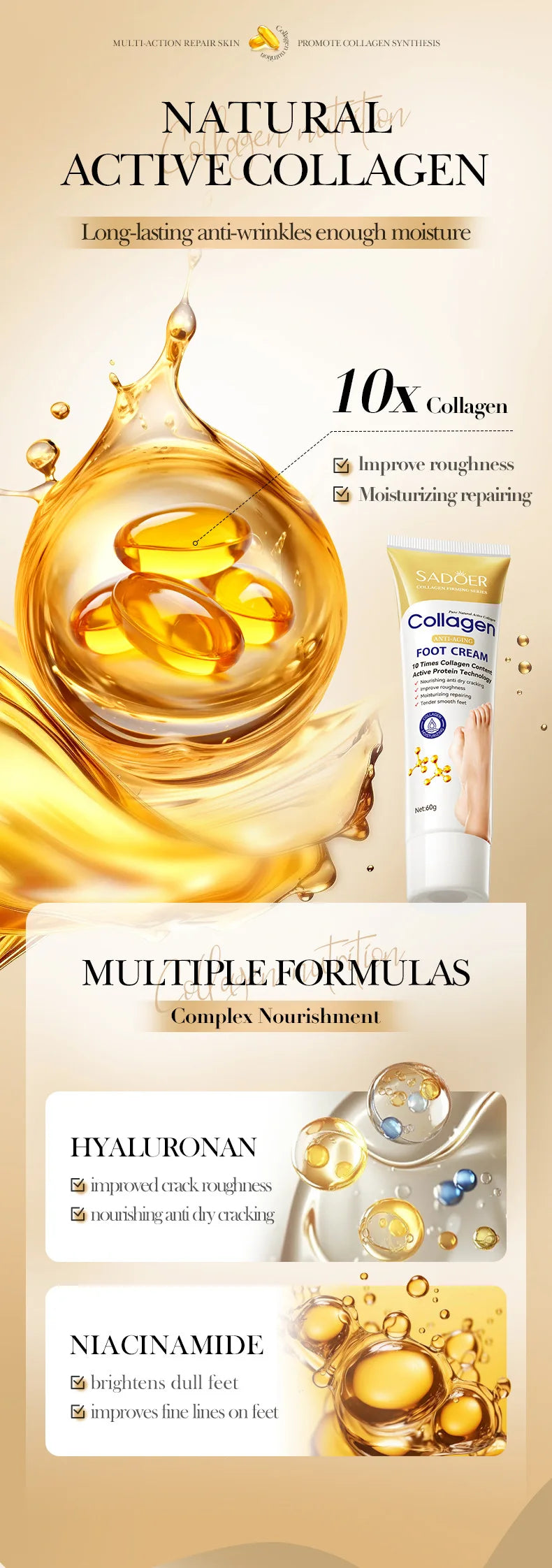 SAODER Collagen Foot Cream Feet skincare Moisturizing Hydrating Firming Nourishing Repairing Feet Creams Foot Skin Care Products