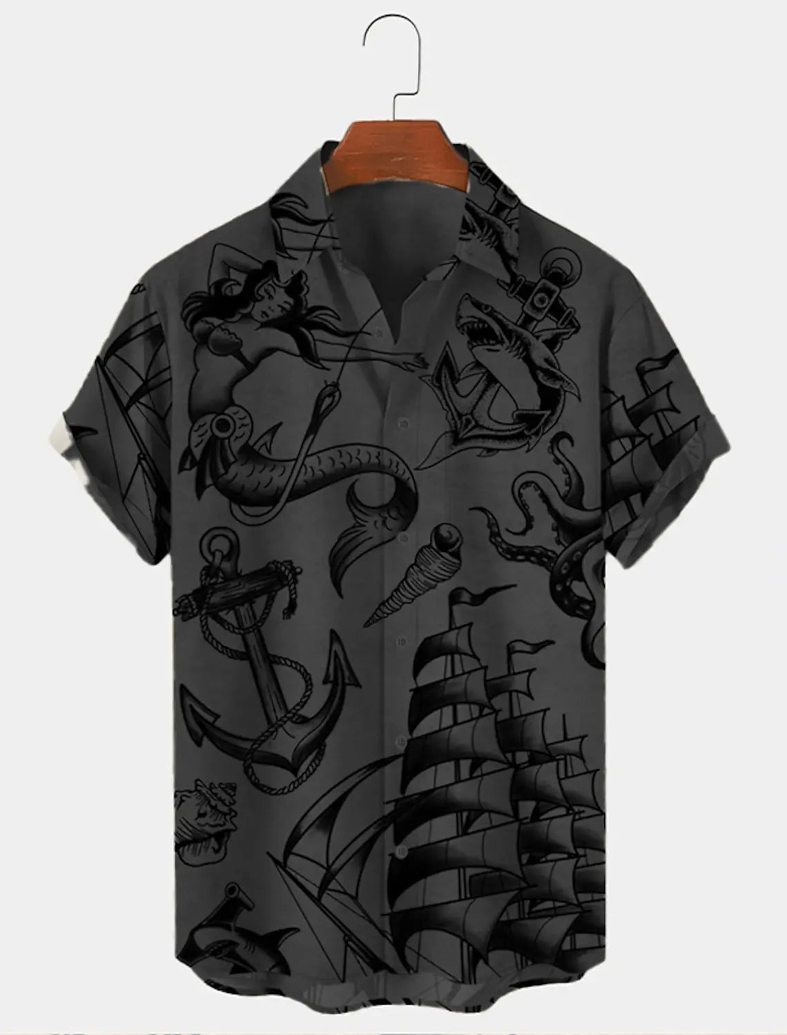 Men's Shirt Mermaid Shark Graphic Prints Anchor Turndown Outdoor Street Short Sleeves Button-Down Print Clothing Fashion Apparel