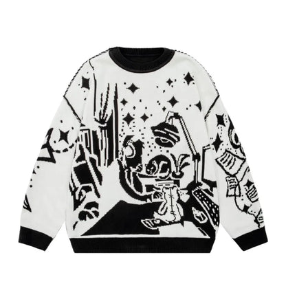 Oversized Sweaters Men Women Harajuku Anime Girl Graffiti Vintage Knitted Sweater lo-fi Winter Unisex Cotton Pullover Streetwear