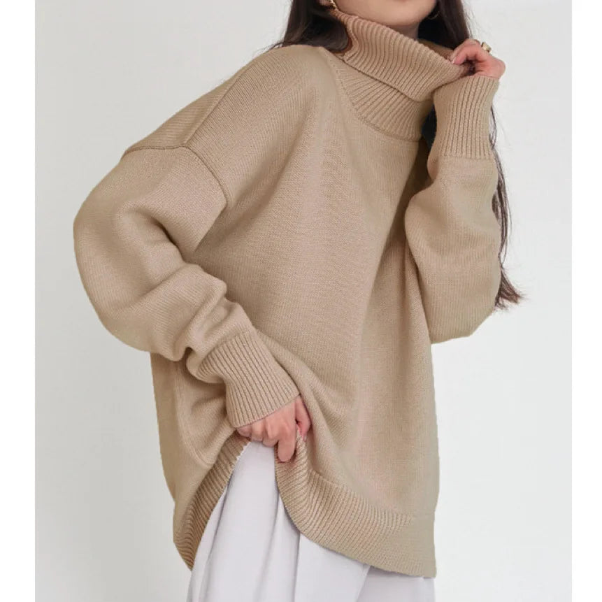 Womens Turtleneck Oversized Sweaters Autumn Chunky Long Sleeve Loose Casual Pullover Slouchy Knit Jumper Tops