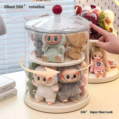 Labubu Rotating Display Box, Transparent Acrylic, Plush Doll Hand-Made Dust-Proof Labubu Pendant Storage Box.
