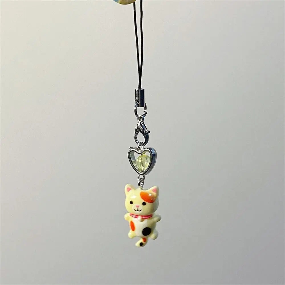 Cat Pendant Phone Strap Anti Lost Keychain Y2K Phone Charm Heart Cute Phone Lanyard Women Girls Phone Accessories