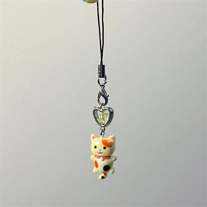 Cat Pendant Phone Strap Anti Lost Keychain Y2K Phone Charm Heart Cute Phone Lanyard Women Girls Phone Accessories