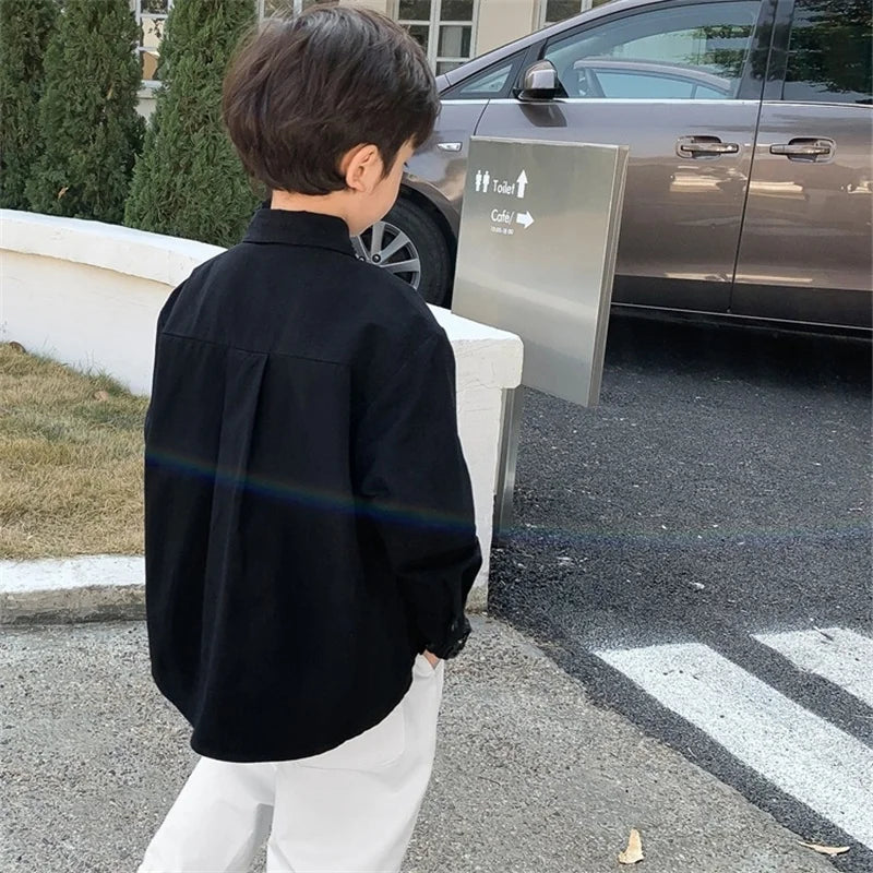 Boys Baby's Kids Blouse Jacket Outwear 2023 Black Spring Autumn Shirts Cotton Gift Plus Size Children's Clothing