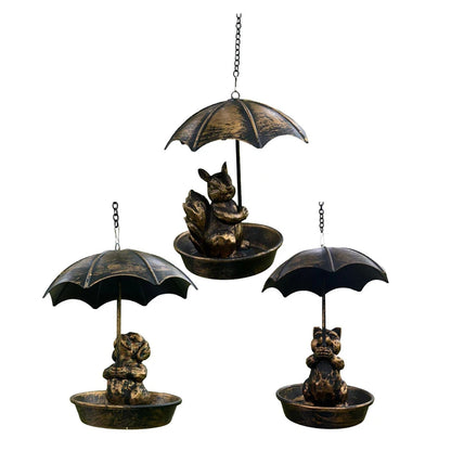 Bird Feeder Water Feeding Tray Umbrella Roof Sturdy Iron Birds Water Station Birdbath for Starlings Bluebirds Yard Gift Trees