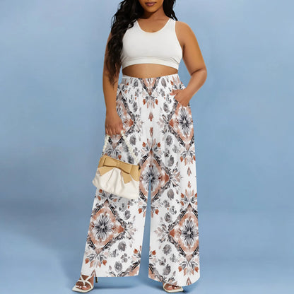 2025 Spring Palazzo Pants for Women High Waisted Wide Leg Stretchy Loose Fit Casual Trousers Party Pants with Pocket
