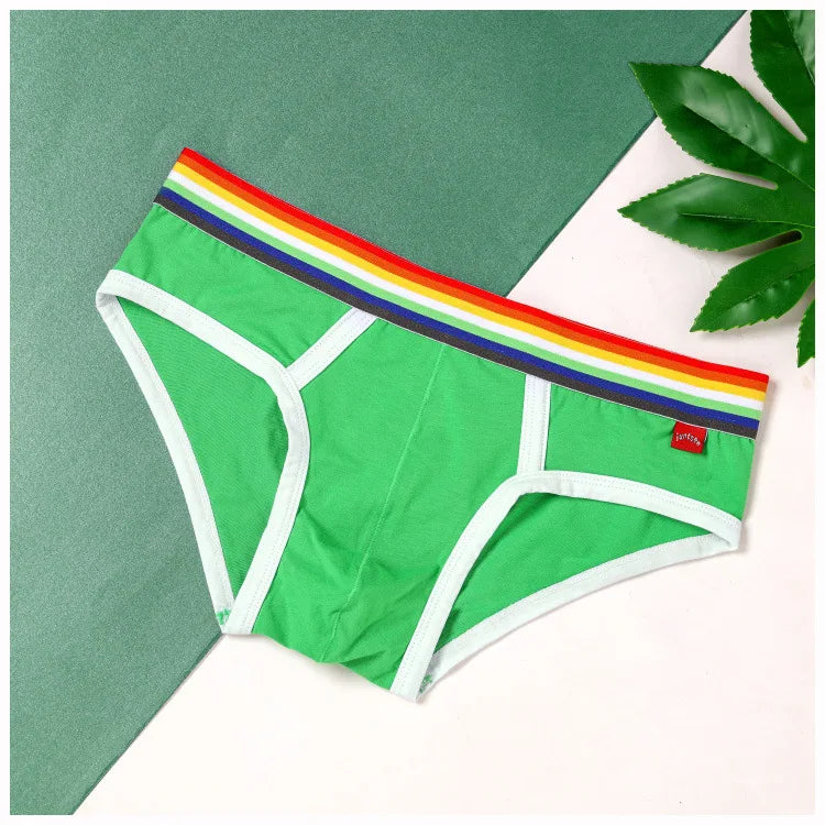 Sexy Mens Underwear Rainbow Belt Briefs Fashion Cotton Panties Youth Breathable Underwear Briefs Low Waist Underpants For Male