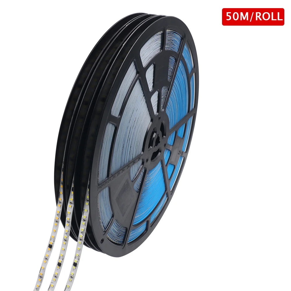 5m 10m 20m 50m LED Strip Light AC 220V 230V 240V IP55 2835 120 LEDs Flexible Ribbon Rope Lights Tape 9 Colors Home Decoration