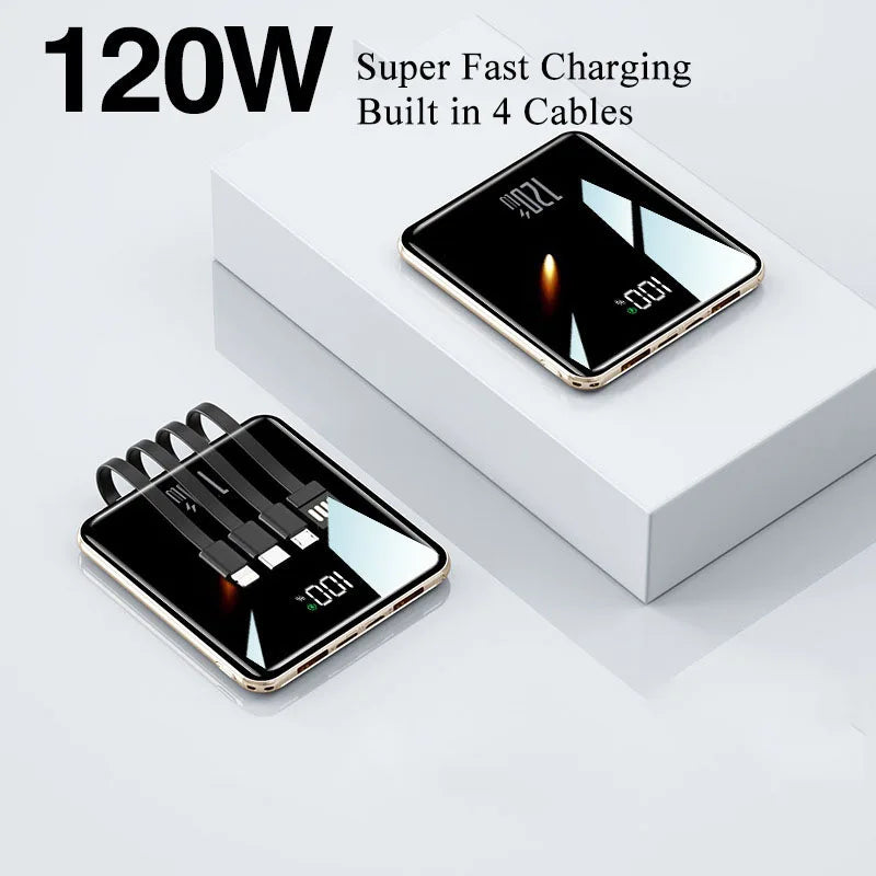 Power Bank 20000mAh Ultra Thin Portable Charger with Built-in Cable Large Capacity Super Fast Charging Powerbank for Smartphones