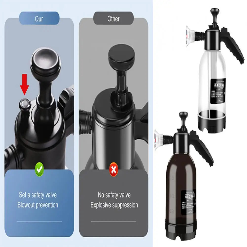 2L Pressure Sprayer Bottle With Ergonomic Handle Leakproof Hand Snow Foam Sprayer Water Pump Bottle With 2 Replacement Nozzles
