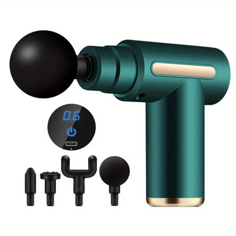 Portable Fascial Massage Gun Electric Percussion Pistol Massager Body Relaxation With LED Touch Screen 4Replaceable Massage Head
