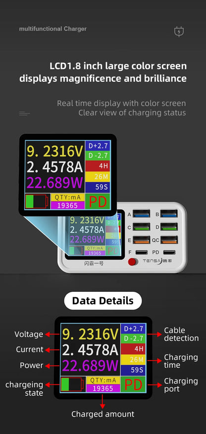 Multi functional 8-port USB Wireless Fast Charging Station Visual Current Detection Charger For Mobile Phone iPad Flash Charging