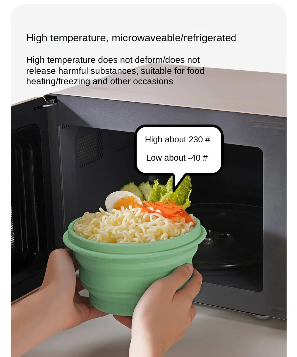 Silicone Bowl Foldable with Lid Camping Baby Travel Portable Round Large Food Container Heat Resistant Salad Bowl