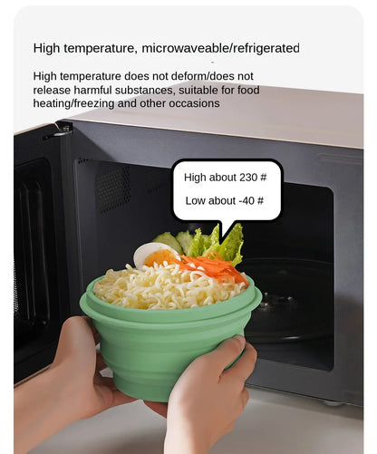 Silicone Bowl Foldable with Lid Camping Baby Travel Portable Round Large Food Container Heat Resistant Salad Bowl