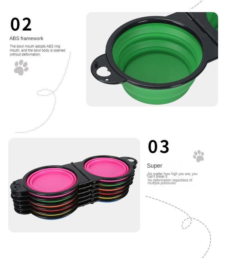 2 in 1 Collapsible Double Feeding Bowl Mini Folding Water Bowl for Dogs and Cats Open Portable Travel Set  Dog Accessories