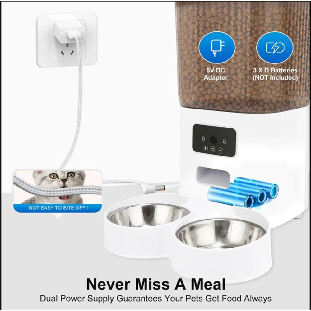 5L Automatic Cat Feeders Double Bowls Smart Timed Cat Dry Food Dispenser With Camera Pet Smart Voice Recorder Auto Feeder For Do
