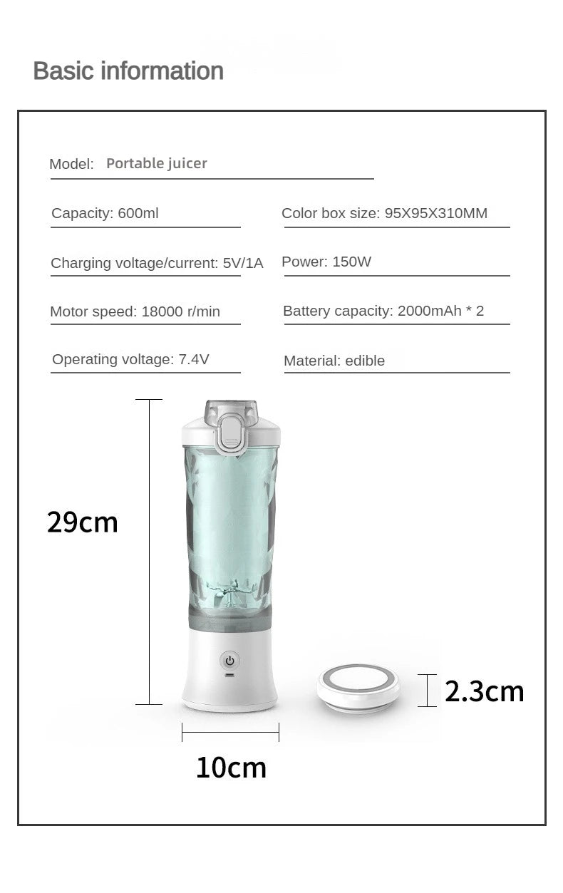 Portable Blender Juicer Multifunctional Usb Charging 600ml Electric Juicer Machine Fresh Fruit Juice Blender Smoothie Cup Bottle