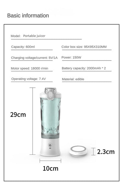 Portable Blender Juicer Multifunctional Usb Charging 600ml Electric Juicer Machine Fresh Fruit Juice Blender Smoothie Cup Bottle