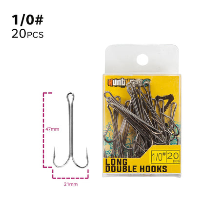 Hunthouse Double Hooks fishing hook long fishing stainless hook with soft lure sharp high carbon stee offset hook