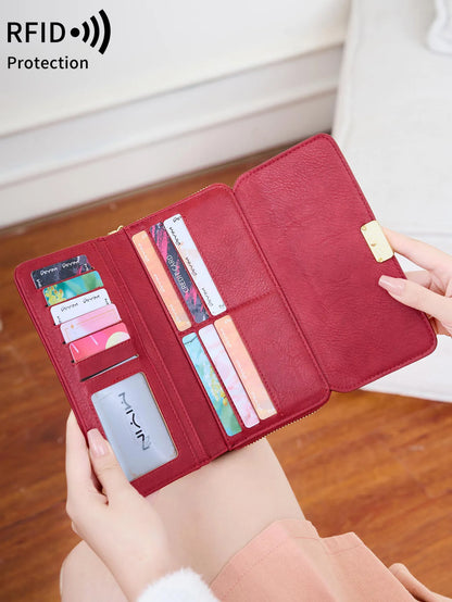 RFID Blocking Women's Wallet Large Capacity Credit Card Holder Clutch Bag Trifold Large Capacity Zipper Long Wallet Coin Purse