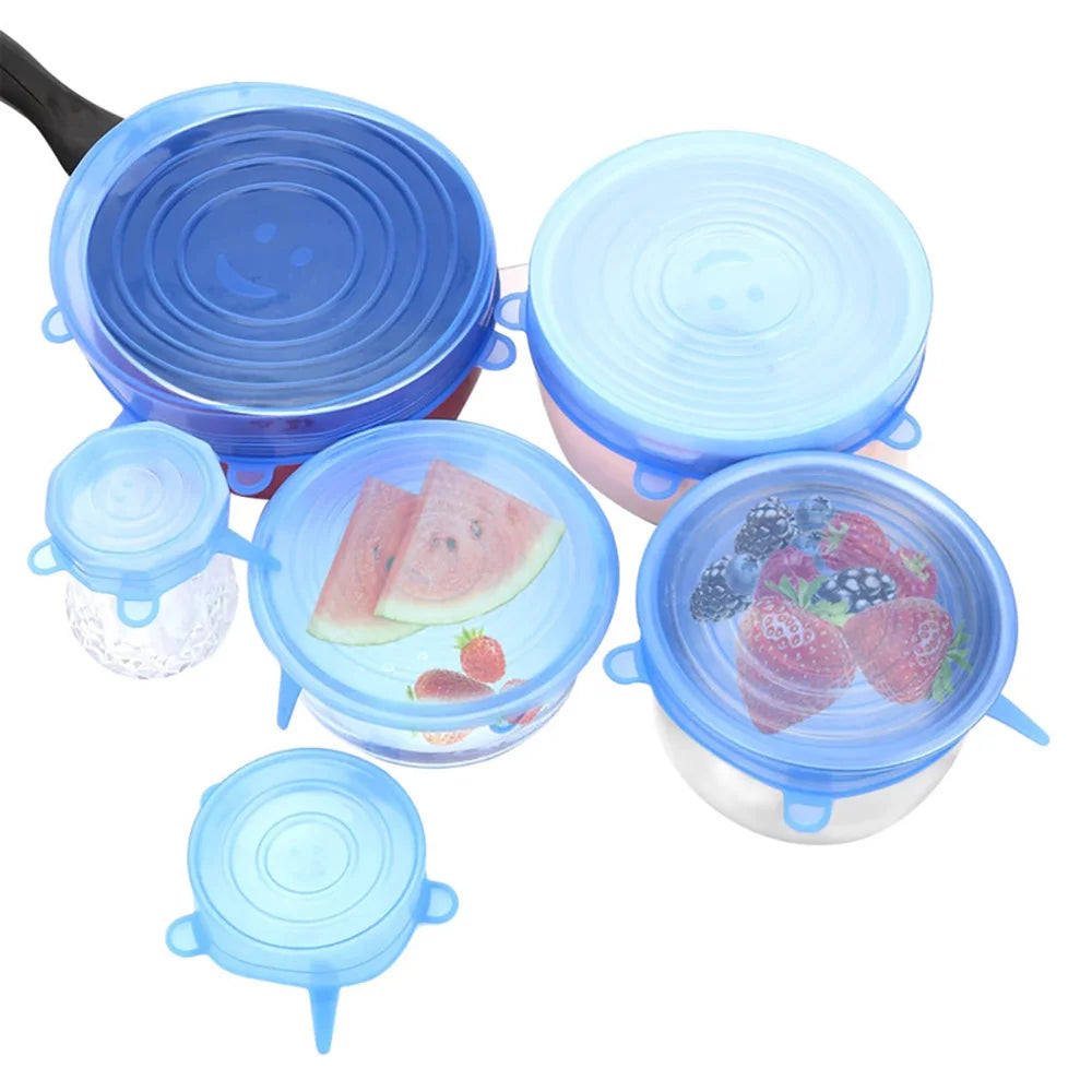 6Pcs Silicone Stretch Lids, Food Bowl Covers, Reusable Food Saving Covers, Retractable Multifunctional Fresh-keeping Lid