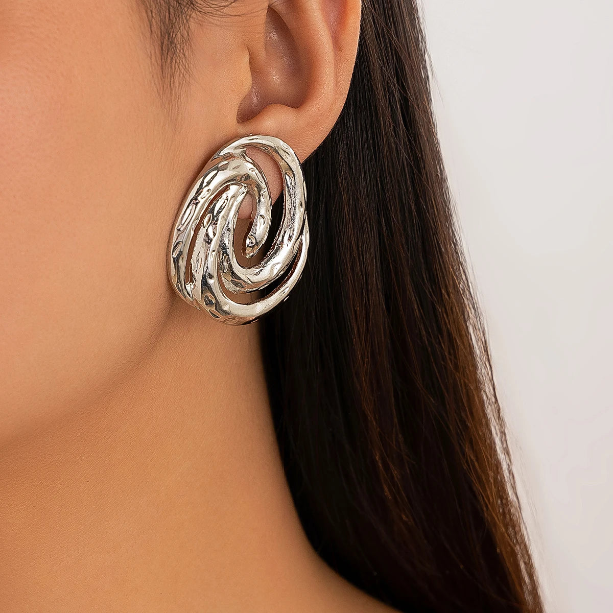 Ingemark Unique Punk Hollow Geometric Spiral Circle Stud Earrings for Women Girls Fashion Retro Piercing Earring Party Jewelry