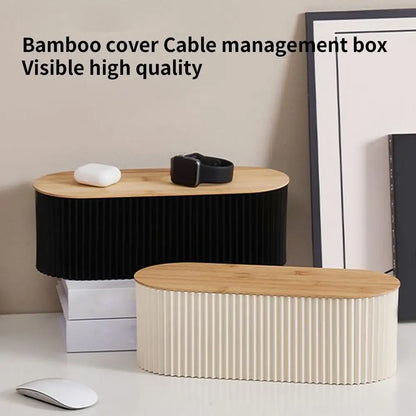 Wire Organizer Box with Wood Cover Cable Management Box Plug Board Storage Box Extension Hiders Power Cord Charger Storage