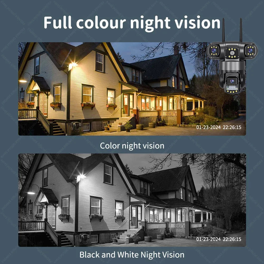 CCTV 3 Lens Video Surveillance Camera Wifi Network Camera 4G SIM Card Wireless 360 Monitor Outdoor Waterproof Security Cameras