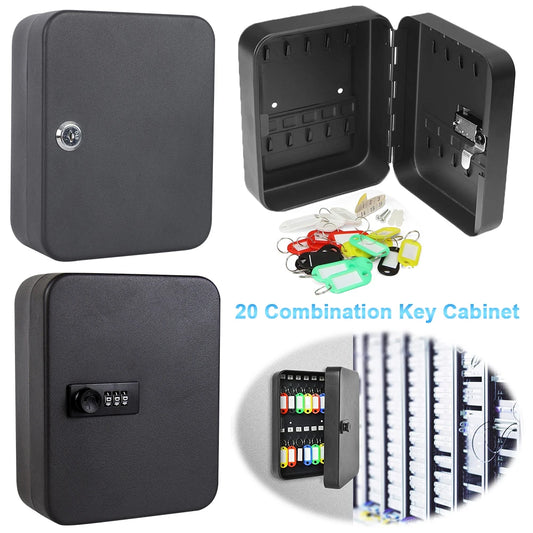 Key Box Wall Mounted 20 Key Hooks Key Cabinet Wall Mount with Key/Code Lock Key Storage Lock Box Key Cabinet Security Lock Box