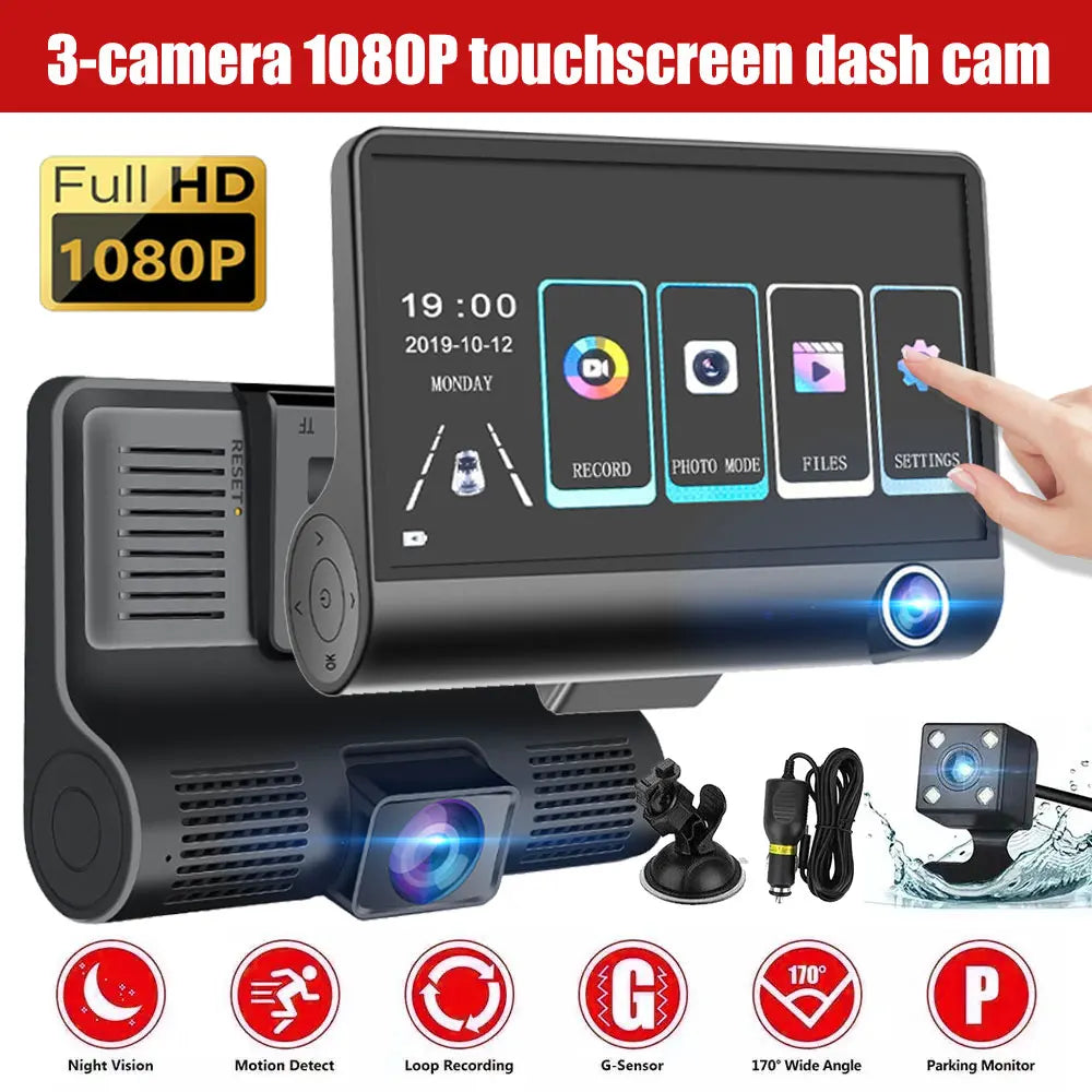 Car DVR 3 Cameras 4.0 Inches Dash Cam Car Video Recorder Auto Registrator Dvrs Dash Cam with 3 Ways Cameras