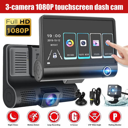 Car DVR 3 Cameras 4.0 Inches Dash Cam Car Video Recorder Auto Registrator Dvrs Dash Cam with 3 Ways Cameras
