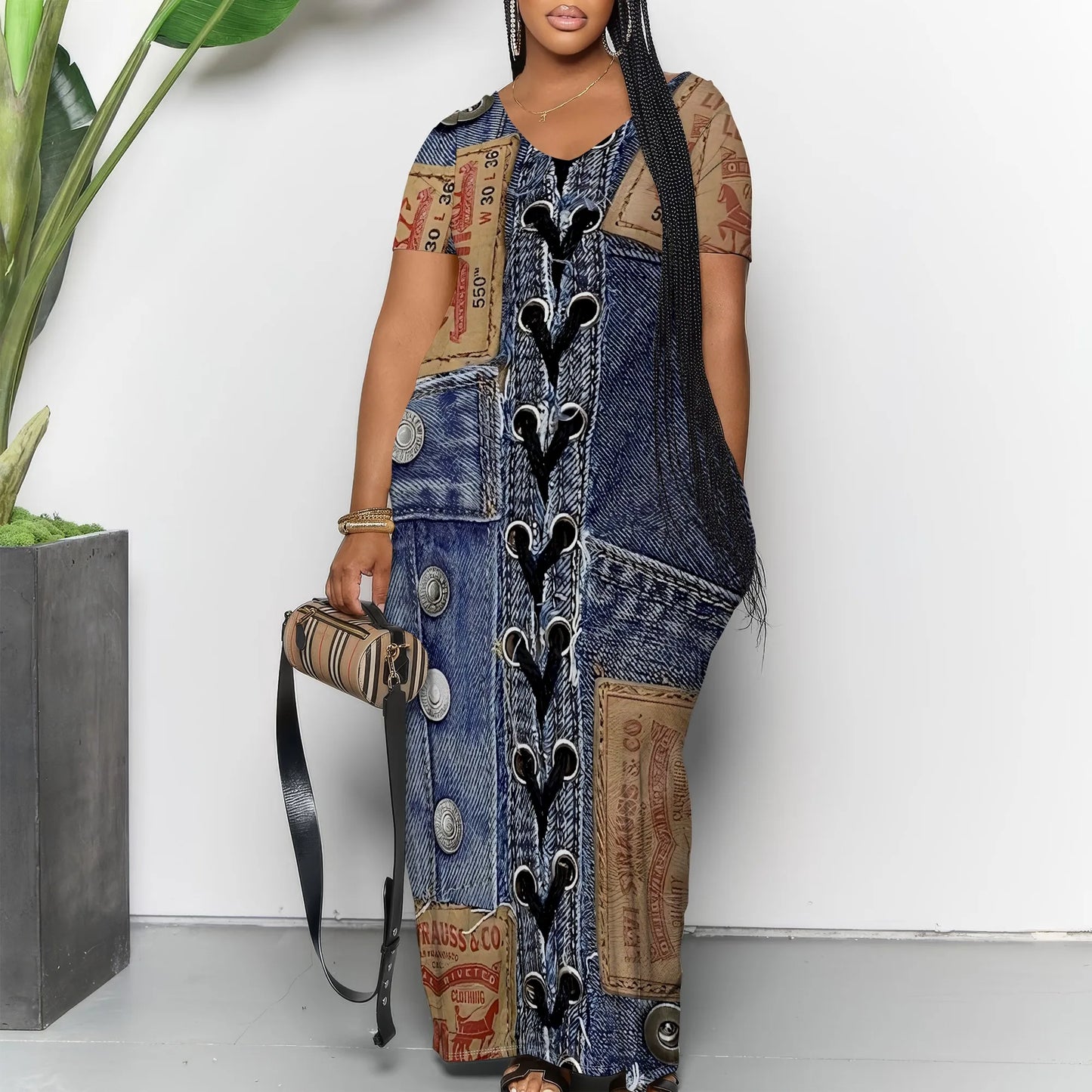 Women's Casual Maxi Dresses Summer Suspender Beach Dress Sundress with Pockets