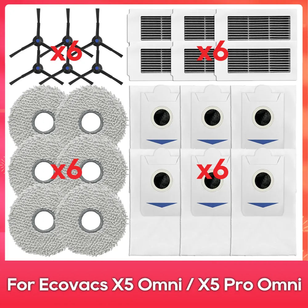 Fit For ( ECOVACS X5 OMNI / X5 PRO OMNI ) Part Accessories Main Side Brush Filter Mop Cloth Dust Bag Robot Vacuum Cleaner Kit