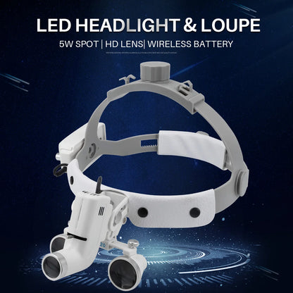 2.5X/3.5X  Dental LED Light Lamp Binocular Loupes Brightness Spot Adjustable Dental Lab 5W Headlamp For Surgical Headlight