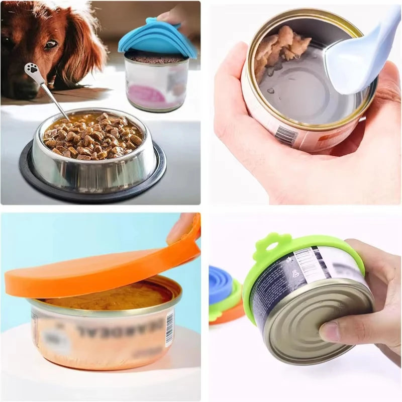Reusable Pet Food Can Cover and Spoon Portable Dogs Cat Storage Tin Cap Lid Seal Cover Health Pet Supplies Pet Silicone Lids Can